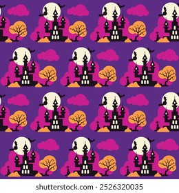 desenho animado roxo halloween padrão fundo