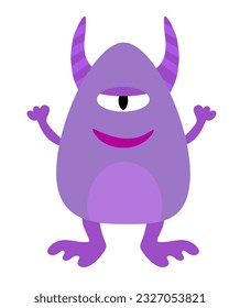 Cartoon purple monster horny. Kids character design for poster, baby products logo and packaging. Vector flat illustration.