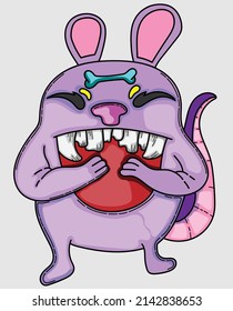 cartoon purple monster laughing showing its upper teeth