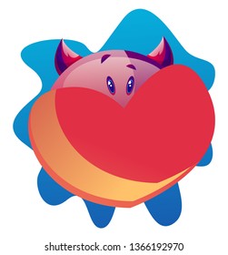 Cartoon purple monster with red heart vector illustartion on white background