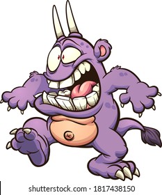 Cartoon purple  monster with a shocked expression. 