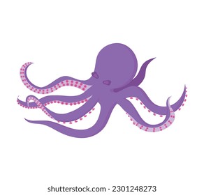 Cartoon purple octopus. Vector illustration isolated on white background.