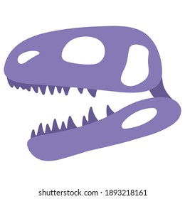 Cartoon purple skull, dinosaur skeleton. Isolated objects. Children's vector illustration. Drawn by hands. It can be used to decorate a children's party, children's clothing, bed linen, notebooks.