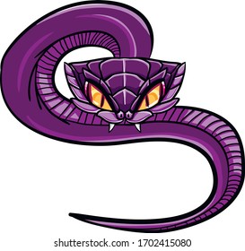 Cartoon purple snake with sparckling eyes. 