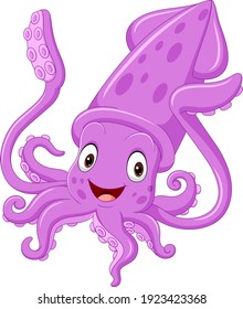 Cartoon Purple Squid Isolated On White Stock Vector (Royalty Free ...