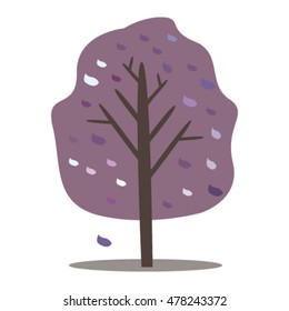 Cartoon purple tree. Flat illustration