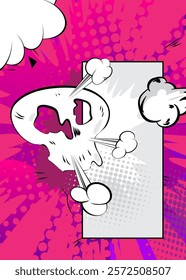 Cartoon purple and white background, comic book backdrop. Retro vector comics pop art design.