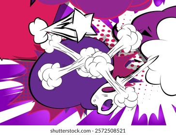 Cartoon purple and white background, comic book backdrop. Retro vector comics pop art design.