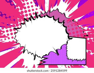 Cartoon purple and white background, comic book backdrop. Retro vector comics pop art design.