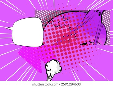 Cartoon purple and white background, comic book backdrop. Retro vector comics pop art design.