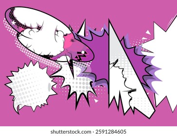 Cartoon purple and white background, comic book backdrop. Retro vector comics pop art design.