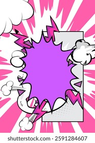 Cartoon purple and white background, comic book backdrop. Retro vector comics pop art design.