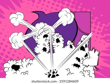 Cartoon purple and white background, comic book backdrop. Retro vector comics pop art design.