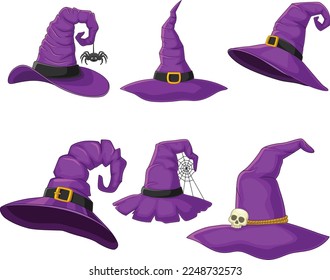 Cartoon purple witch hats collection