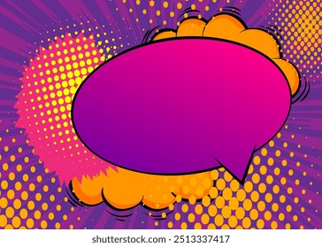 Fondo amarillo púrpura de la historieta, telón de fondo del cómic. Diseño de arte pop de cómics de Vector retro.