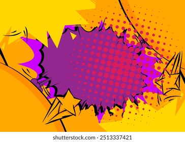 Cartoon violetter gelber Hintergrund, Comic-Hintergrund. Retro Vektor Comics Pop Art Design.