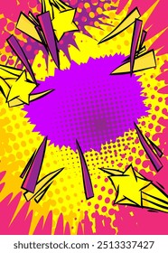 Cartoon purple yellow background, comic book backdrop. Retro vector comics pop art design.