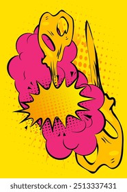 Cartoon purple yellow background, comic book backdrop. Retro vector comics pop art design.