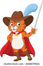 Cartoon pussy in boots holding sword