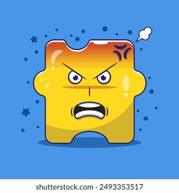 Cartoon puzzle character with very angry expression. Vector clip art illustration with simple color. Vector cartoon puzzle character concept