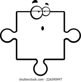 A cartoon puzzle piece with a confused expression.