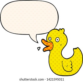 cartoon quacking duck with speech bubble in comic book style