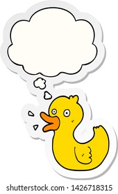 Cartoon Quacking Ente mit Denkblase als Druckaufkleber