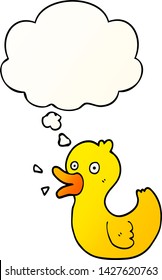cartoon quacking duck with thought bubble in smooth gradient style