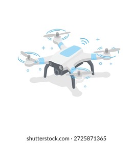 Cuadricóptero de dibujos animados. Drone remoto con una cámara que toma Fotografía Video o grabación. Ilustración vectorial. Estilo de diseño plano