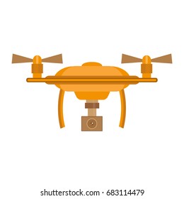 Cartoon quadcopter. Remote drone with a camera taking photography or video recording. 