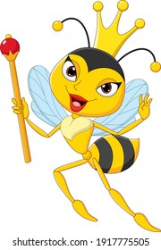 Cartoon Queen Bee Holding A Scepter