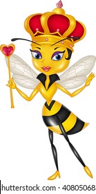 Cartoon Queen Bee Isolated On White Background