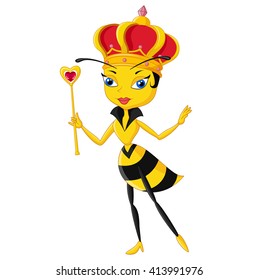 Cartoon queen bee isolated on white background