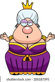 A cartoon queen with a confused expression.