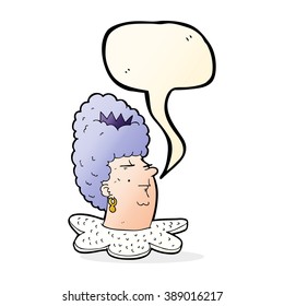 cabeza de caricatura de reina con burbuja de habla