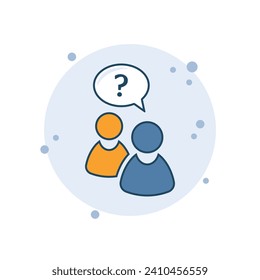 Ilustración vectorial de la marca de pregunta de dibujos animados. Un grupo de personas habla sobre los antecedentes de las burbujas. Preguntar el concepto de signo.