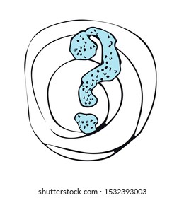 Cartoon question mark with round frame on a white background. Question mark in grunge retro style. Vector illustration.
