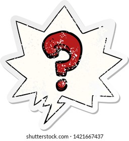signo de interrogación de caricatura con una burbuja de habla angustiada pegatina antigua