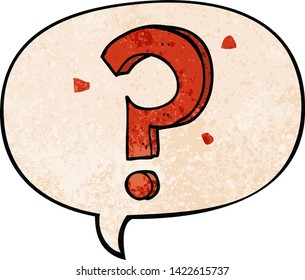 signo de interrogación de caricatura con burbuja de habla en estilo de textura retro