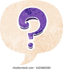 signo de interrogación de dibujos animados con burbuja de habla en un estilo retro angustiado con textura estridente