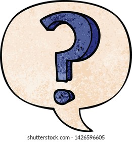 cartoon question mark with speech bubble in retro texture style