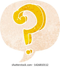 cartoon question mark with speech bubble in grunge distressed retro textured style
