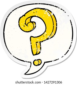 cartoon question mark with speech bubble distressed distressed old sticker