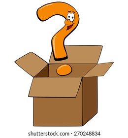 Cartoon question mark thinking outside of the box