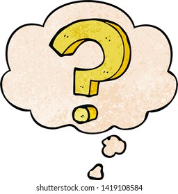 signo de interrogación de caricatura con burbuja de pensamiento en estilo de textura de grifo
