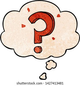 signo de interrogación de caricatura con burbuja de pensamiento en estilo de textura de grifo