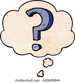 cartoon question mark with thought bubble in grunge texture style