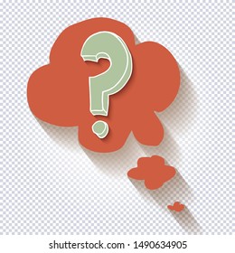 Cartoon question mark with thought bubble on a transparent background. Question mark in grunge retro style. Vector illustration.