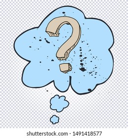 Cartoon question mark with thought bubble on a white background. Question mark in grunge retro style. Vector illustration.