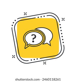Cartoon questionmark icon vector illustration. Question on isolated yellow square background. Ask sign concept.